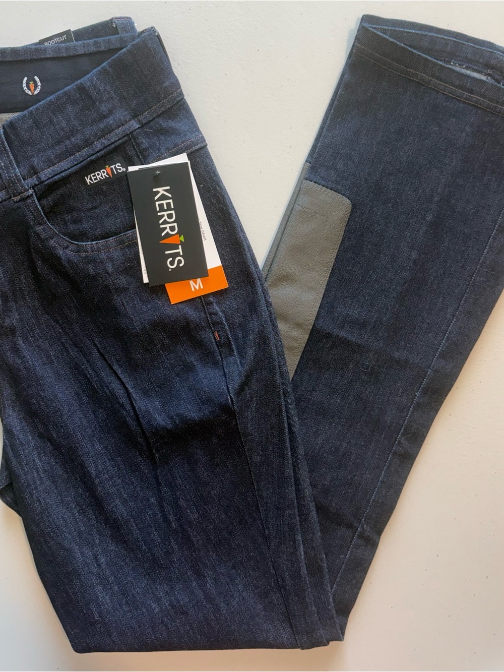 Kerrits Dark Indigo Boot-Cut Riding Jeans with Gray Knee Patch
